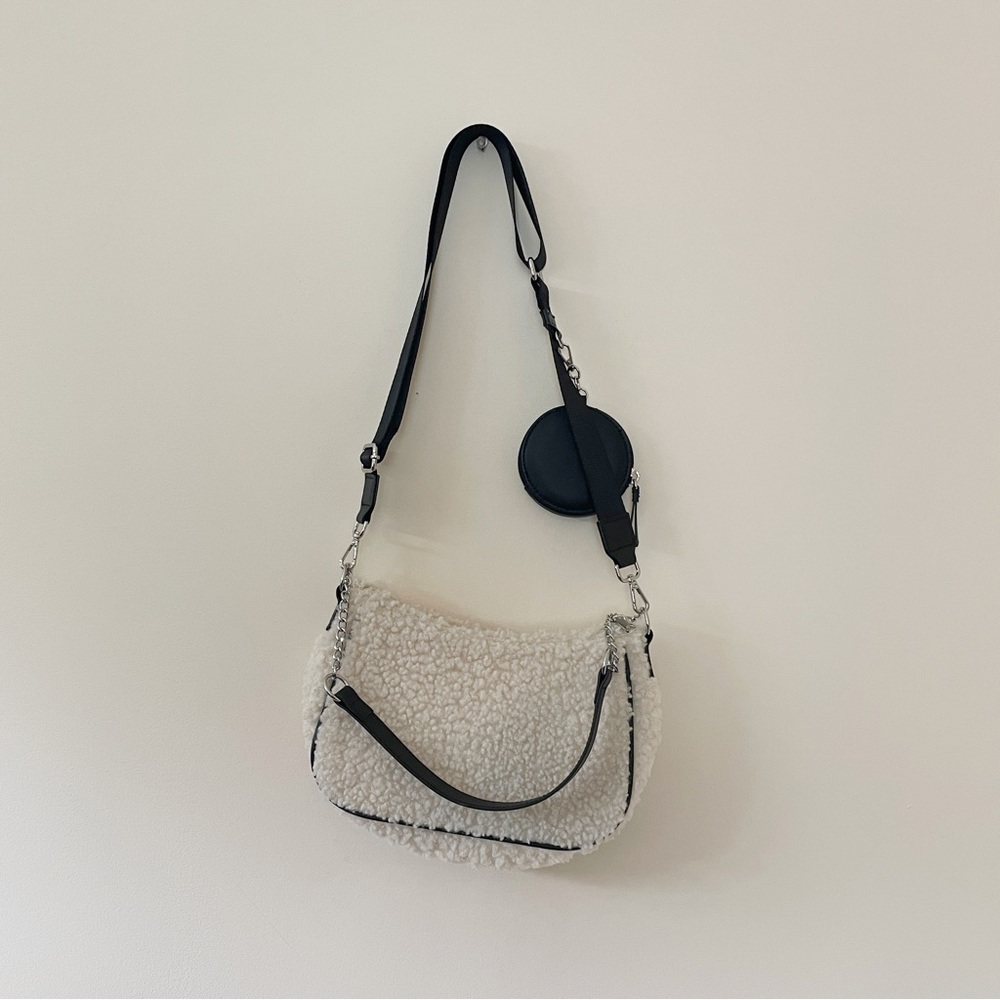 H&M faux shearling and leather shoulder bag